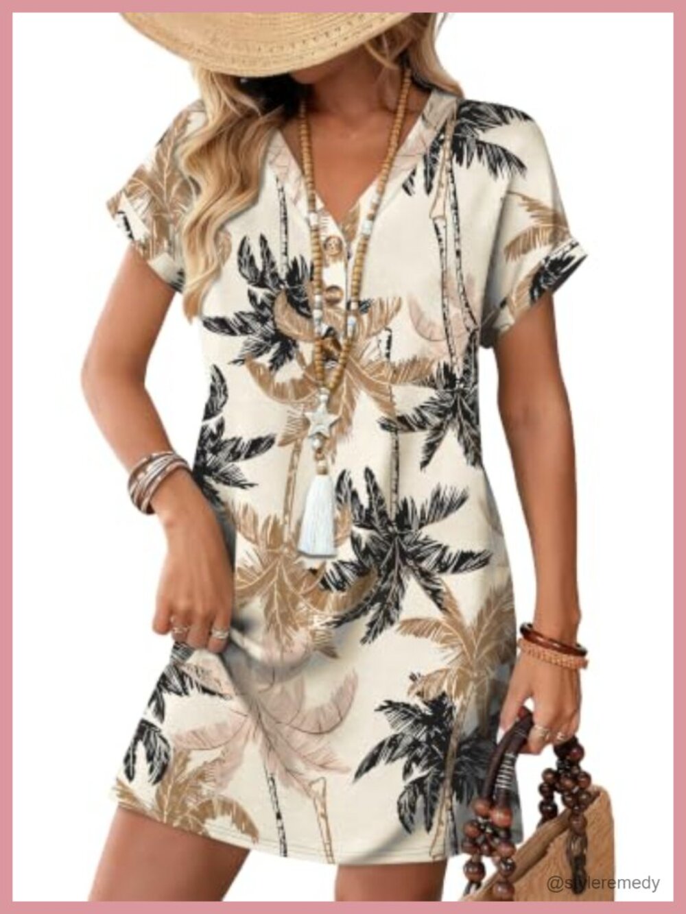 Women's Midi Dress Short Sleeve Button Down V-Neck Beach Vacation Casual